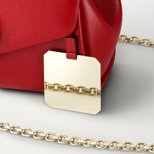 Chain bag mini, Panthère de Cartier Red calfskin and golden finish