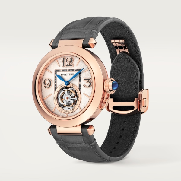 Pasha de Cartier watch 41 mm, hand-wound mechanical movement, rose gold, 2 interchangeable leather straps