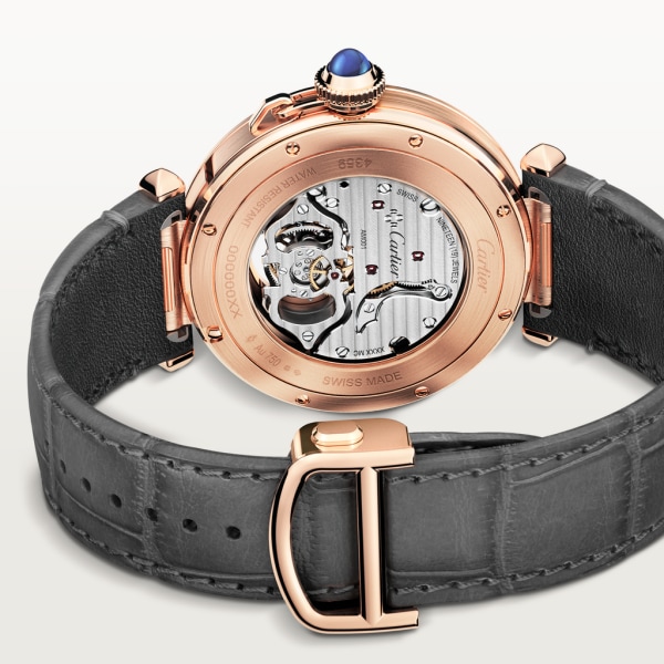 Pasha de Cartier watch 41 mm, hand-wound mechanical movement, rose gold, 2 interchangeable leather straps