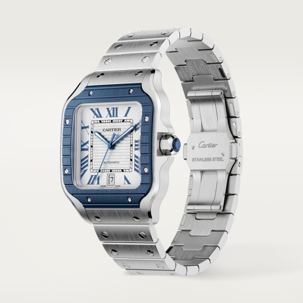 Santos de Cartier watch Large model, automatic movement, steel, PVD, interchangeable metal and rubber straps