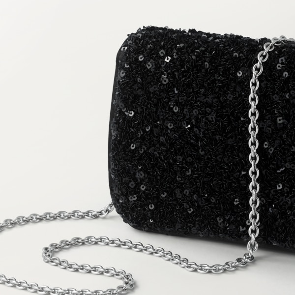 Mini chain bag, Panthère de Cartier Black sequins on a recycled ECONYL® base, palladium and black enamel finish