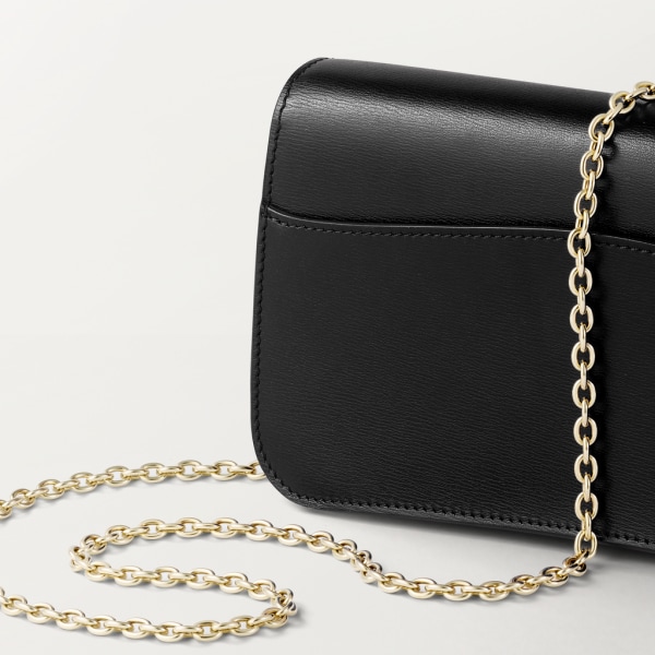 Mini chain bag, Panthère de Cartier Black calfskin, gold and black enamel finish