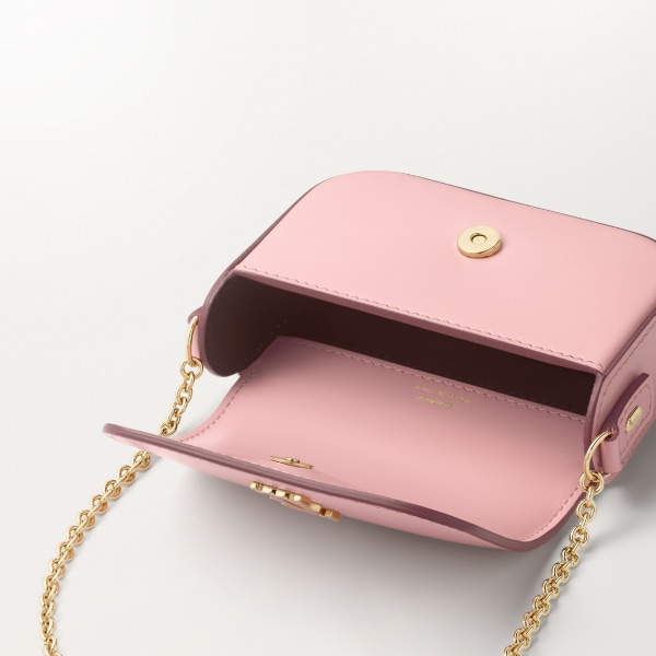 Chain bag micro, C de Cartier Pale pink calfskin, golden and pale pink enamel finish