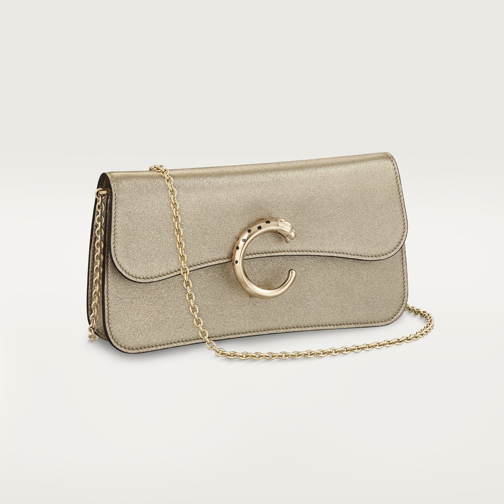 Chain bag mini, Panthère de CartierGolden metallic calfskin, golden and black enamel finish