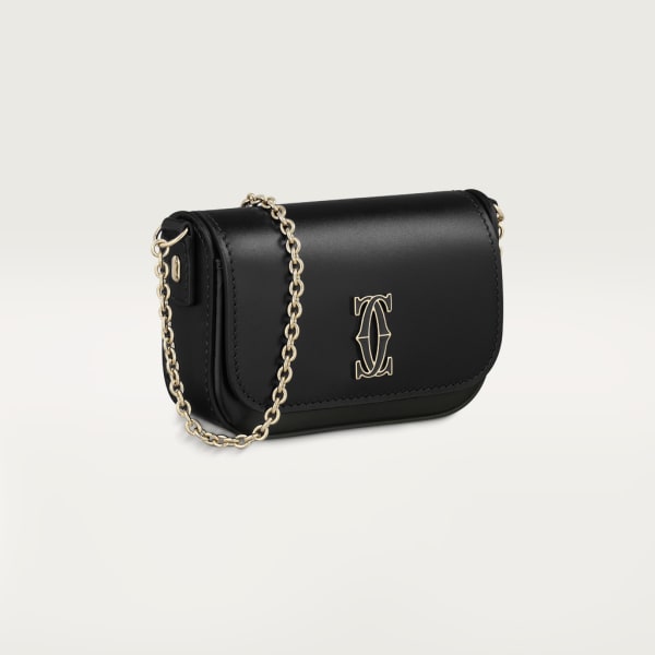 Micro chain bag, C de Cartier Black calfskin, gold and black enamel finish