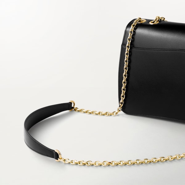 Small chain bag, Panthère de Cartier Black calfskin, gold and black enamel finish