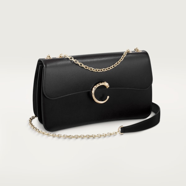 Small chain bag, Panthère de Cartier Black calfskin, gold and black enamel finish