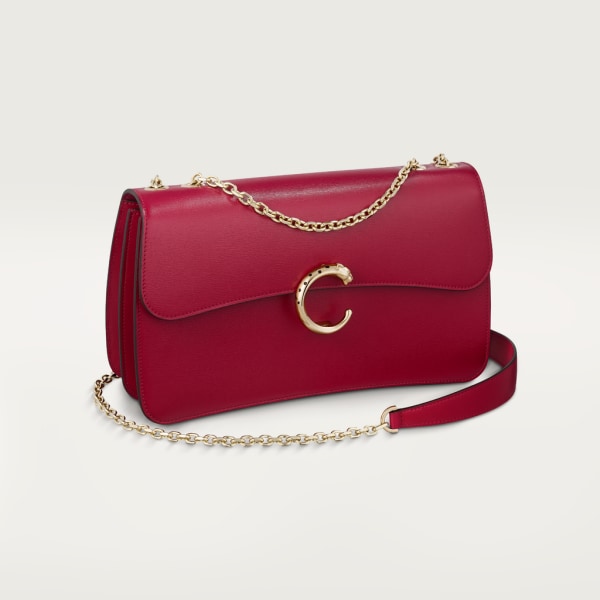 Small chain bag, Panthère de Cartier Cherry red calfskin, gold and black enamel finish