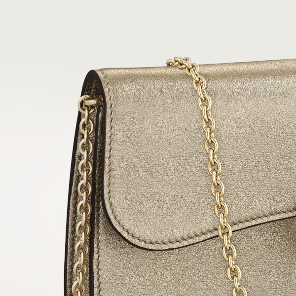 Chain bag mini, Panthère de Cartier Golden metallic calfskin, golden and black enamel finish