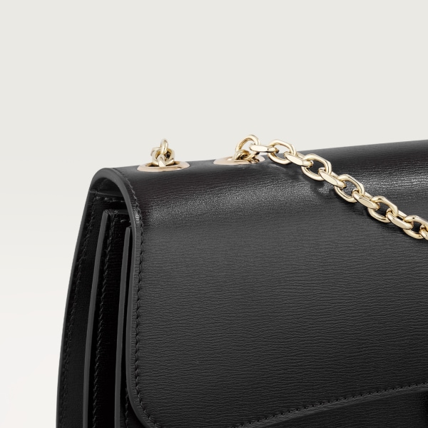 Small chain bag, Panthère de Cartier Black calfskin, gold and black enamel finish