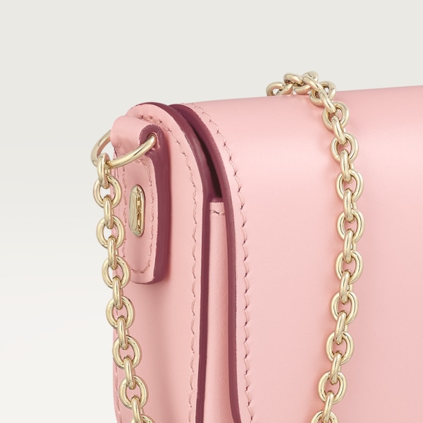 Chain bag micro, C de Cartier Pale pink calfskin, golden and pale pink enamel finish