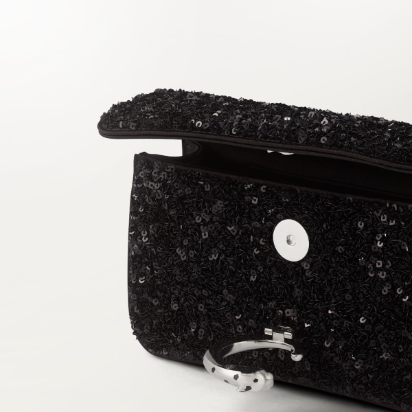 Mini chain bag, Panthère de Cartier Black sequins on a recycled ECONYL® base, palladium and black enamel finish