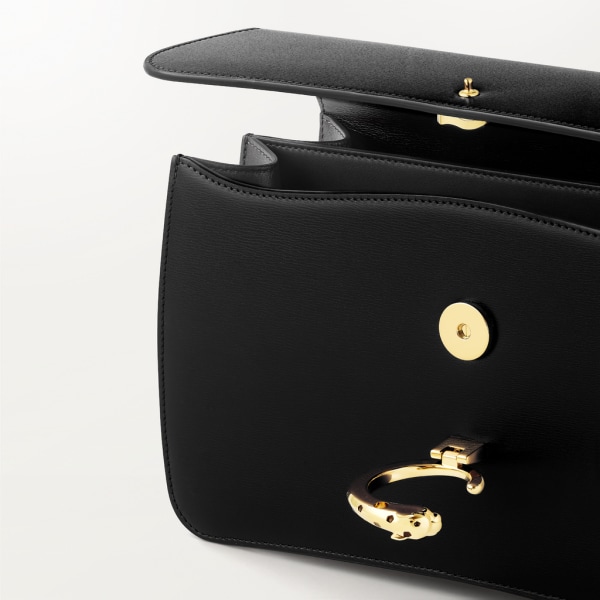 Small chain bag, Panthère de Cartier Black calfskin, gold and black enamel finish