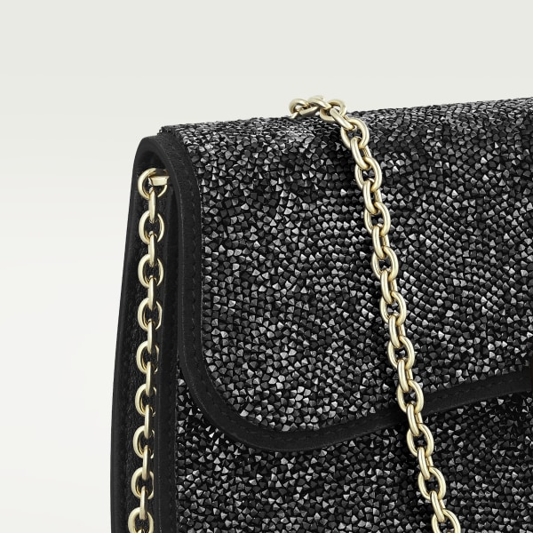 Chain bag mini, Panthère de Cartier Black glass beads, fabric, golden finish and black enamel