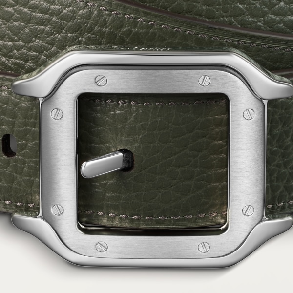 Belt, Santos de Cartier Khaki and black cowhide, palladium-finish buckle