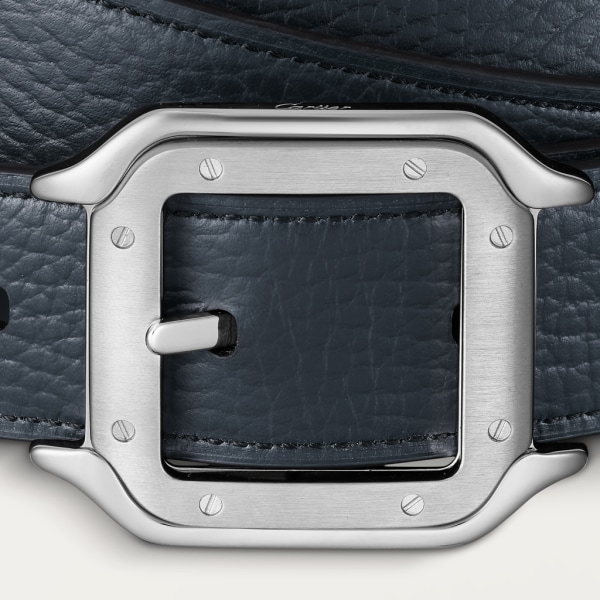 Belt, Santos de Cartier Navy blue and charcoal grey cowhide, palladium-finish buckle