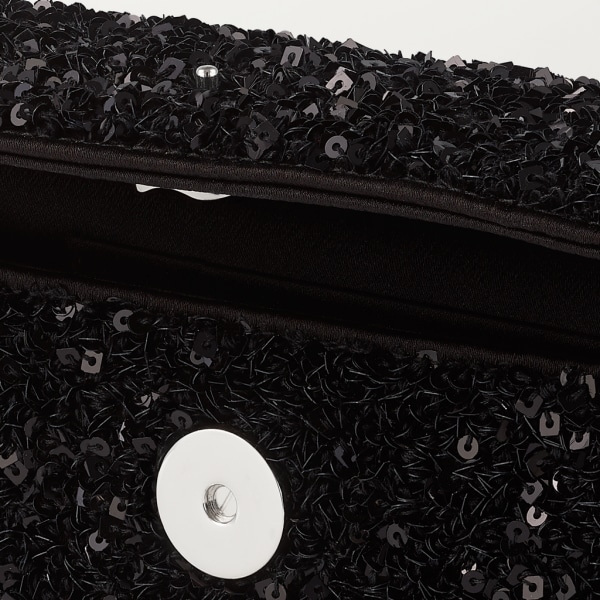 Mini chain bag, Panthère de Cartier Black sequins on a recycled ECONYL® base, palladium and black enamel finish