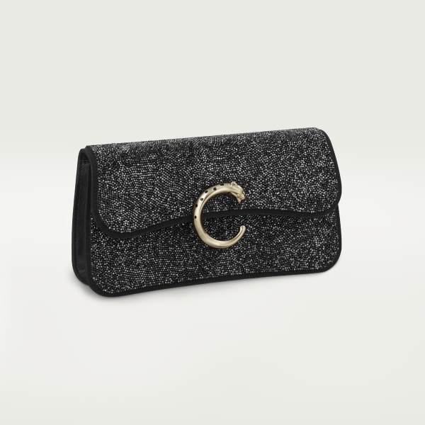 Chain bag mini, Panthère de Cartier Black glass beads, fabric, golden finish and black enamel