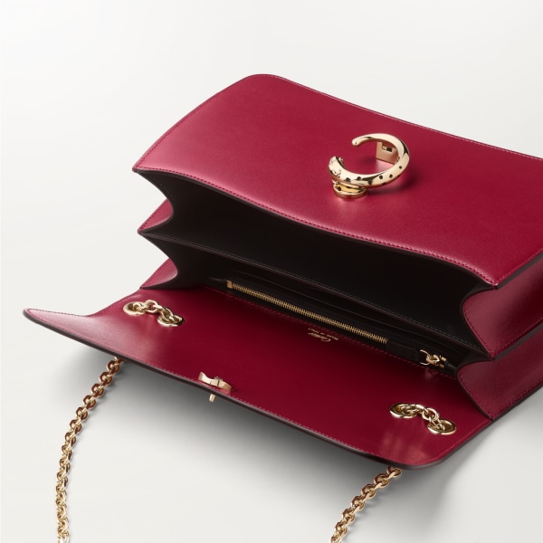 Small chain bag, Panthère de Cartier Cherry red calfskin, gold and black enamel finish