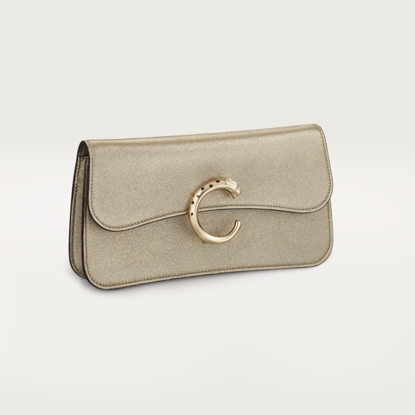 Chain bag mini, Panthère de Cartier Golden metallic calfskin, golden and black enamel finish