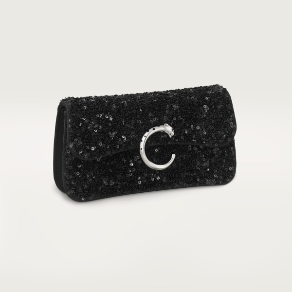 Mini chain bag, Panthère de Cartier Black sequins on a recycled ECONYL® base, palladium and black enamel finish