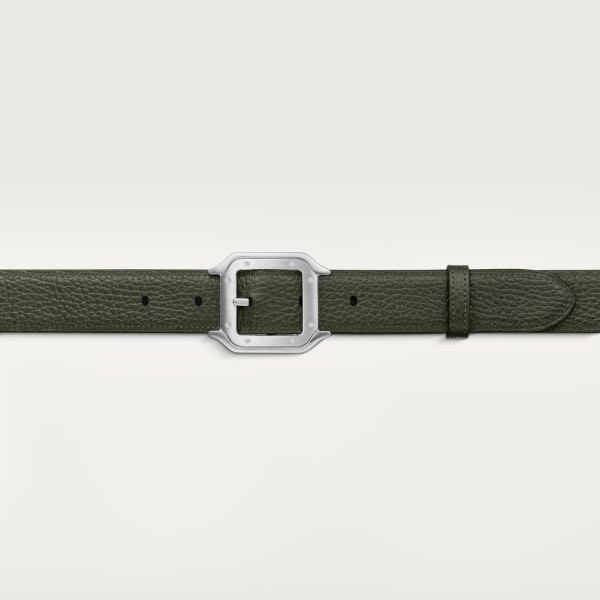 Belt, Santos de Cartier Khaki and black cowhide, palladium-finish buckle