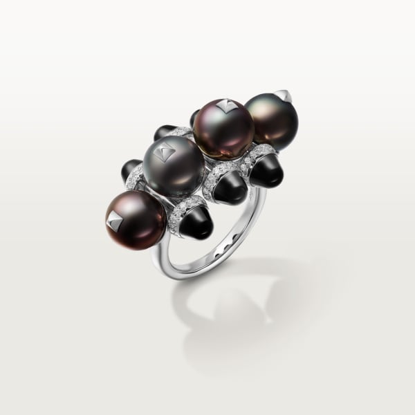 Clash de Cartier ring, XL model Rhodium-finish white gold, Tahiti pearls, onyx, diamonds