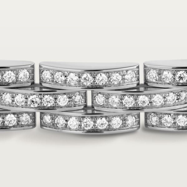 Maillon Panthère thin bracelet, 3 diamond-paved rows White gold, diamonds