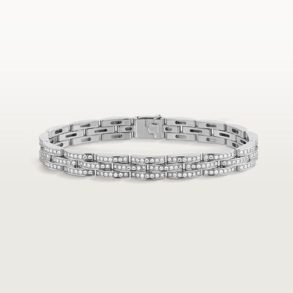 Maillon Panthère thin bracelet, 3 diamond-paved rowsWhite gold, diamonds