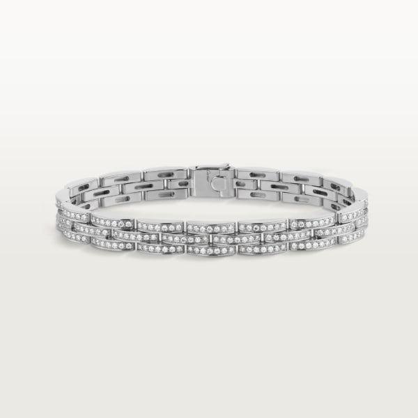 Maillon Panthère fine bracelet, 3 diamond-paved rows White gold, diamonds