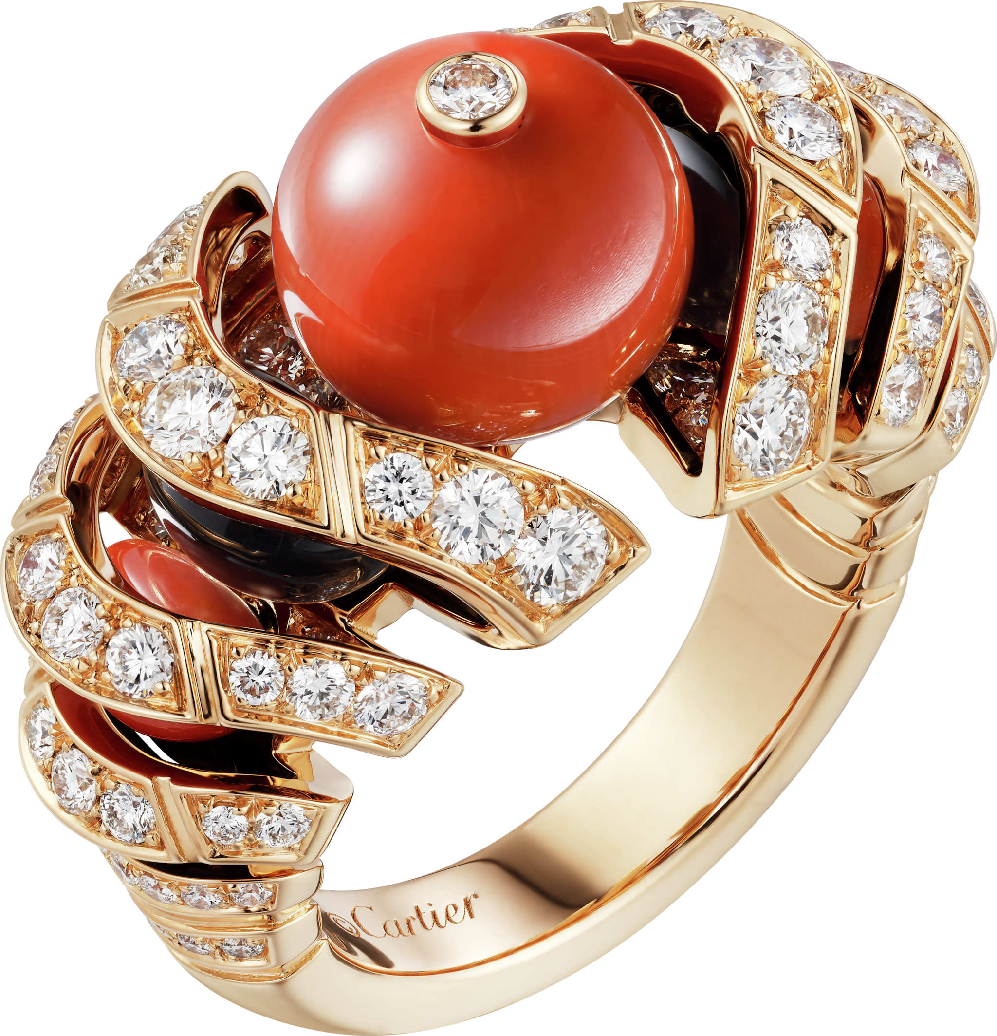 High Jewellery ringRose gold, coral, onyx, diamonds