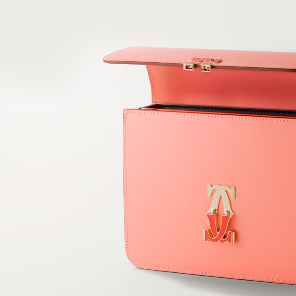 Mini shoulder bag, C de Cartier Two-tone coral/light coral calfskin, palladium finish and coral enamel