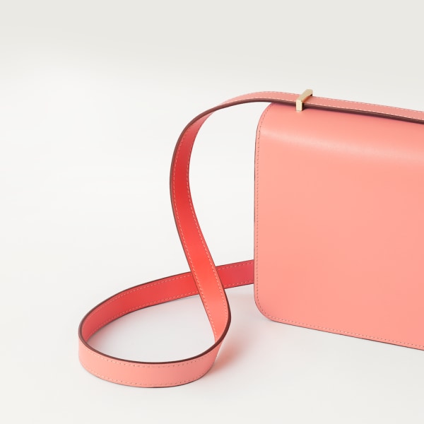 Mini shoulder bag, C de Cartier Two-tone coral/light coral calfskin, palladium finish and coral enamel