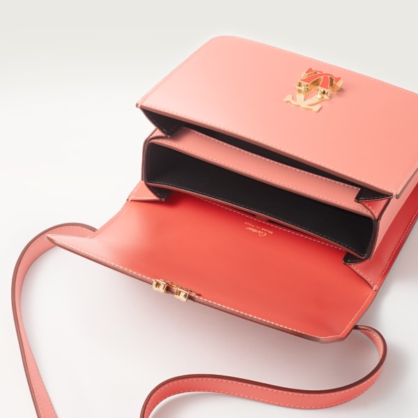 Mini shoulder bag, C de Cartier Two-tone coral/light coral calfskin, palladium finish and coral enamel