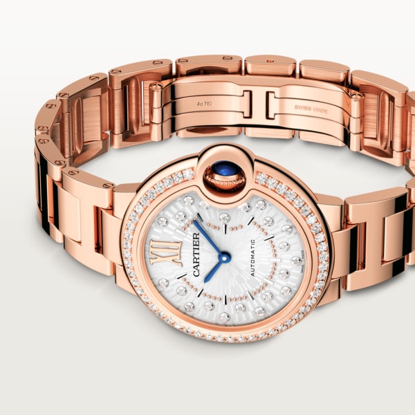 Ballon Bleu de Cartier watch 33 mm, automatic mechanical movement, rose gold, diamonds