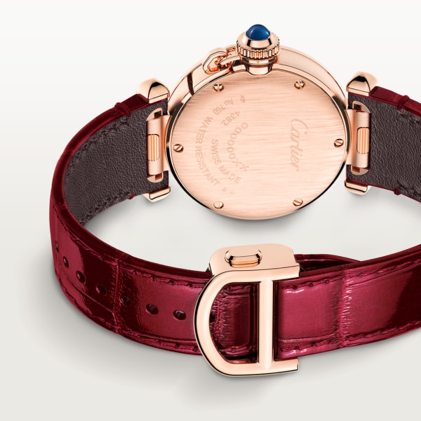 Pasha de Cartier watch 30 mm, quartz movement, rose gold, diamonds, interchangeable leather straps