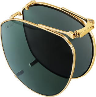 Santos de Cartier Sunglasses Smooth and brushed golden-finish metal, green polarised clip-ons.