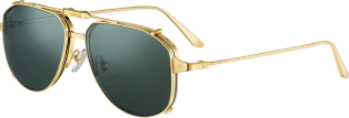 Santos de Cartier Sunglasses Smooth and brushed golden-finish metal, green polarised clip-ons.