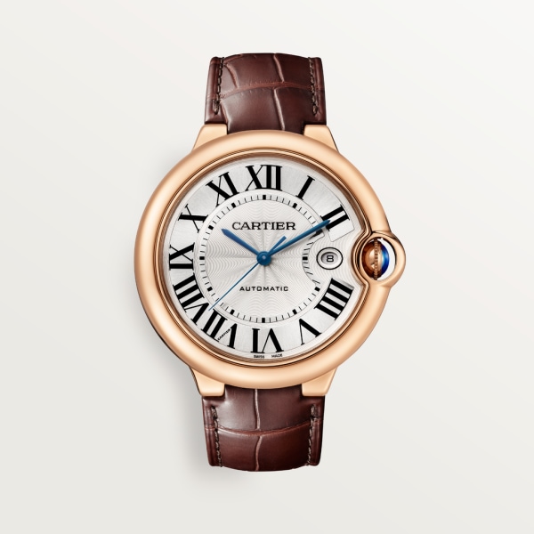 Ballon Bleu de Cartier watch 42mm, automatic movement, rose gold, leather