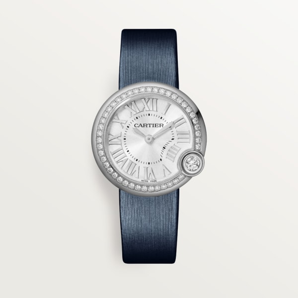 Ballon Blanc de Cartier watch 30 mm, steel, diamonds, leather