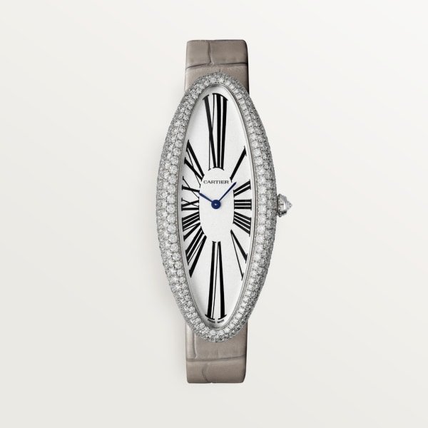 Baignoire Allongée watch Extra-large model, hand-wound mechanical movement, white gold, diamonds