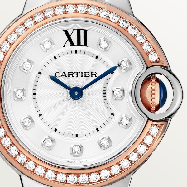 Ballon Bleu de Cartier watch 28 mm, rose gold, steel, diamonds