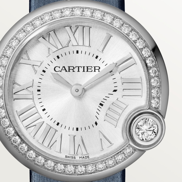 Ballon Blanc de Cartier watch 30 mm, steel, diamonds, leather