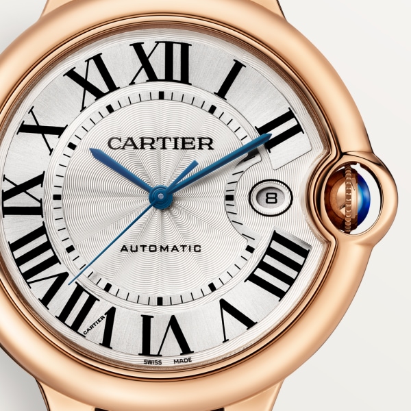 Ballon Bleu de Cartier watch 42mm, automatic movement, rose gold, leather