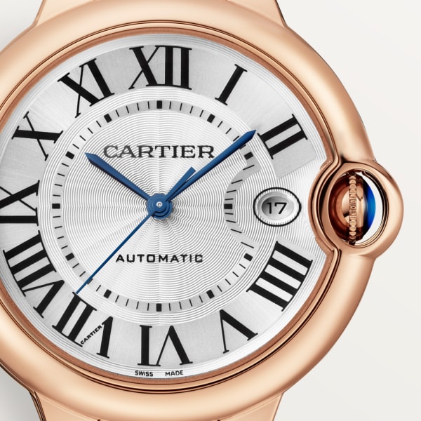 Ballon Bleu de Cartier watch 40 mm, automatic movement, 18K rose gold, leather