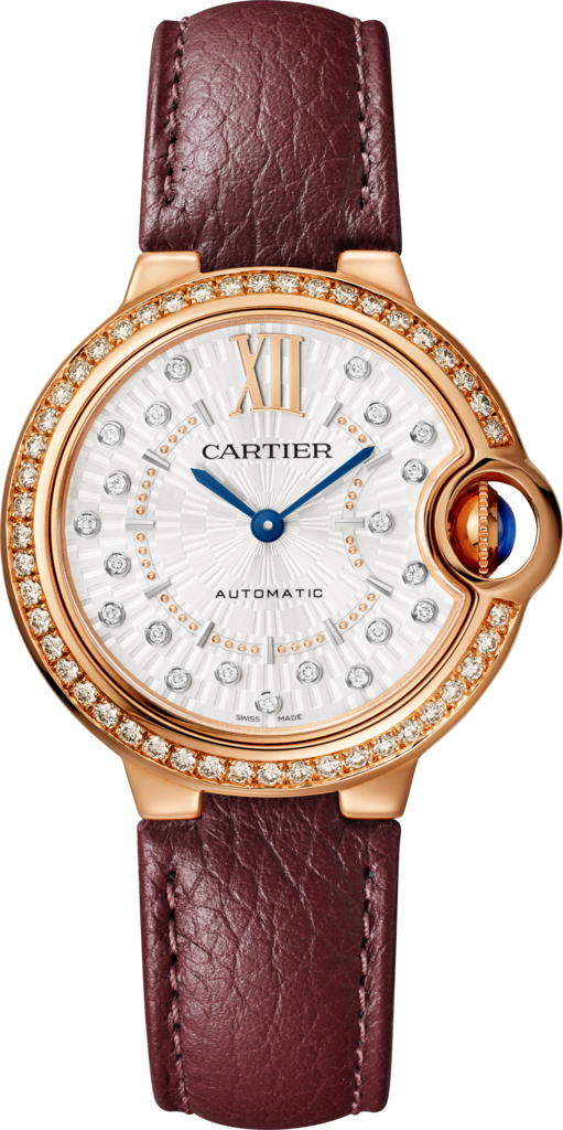 Ballon Bleu de Cartier watch33 mm, automatic mechanical movement, rose gold, diamonds, leather