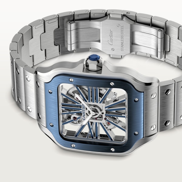 Santos de Cartier watch Large model, hand-wound mechanical movement, steel, interchangeable metal and rubber bracelets