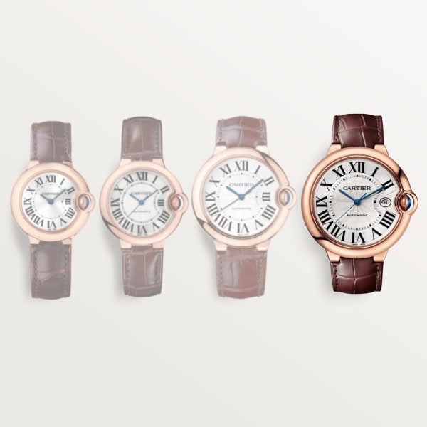 Ballon Bleu de Cartier watch 42mm, automatic movement, rose gold, leather