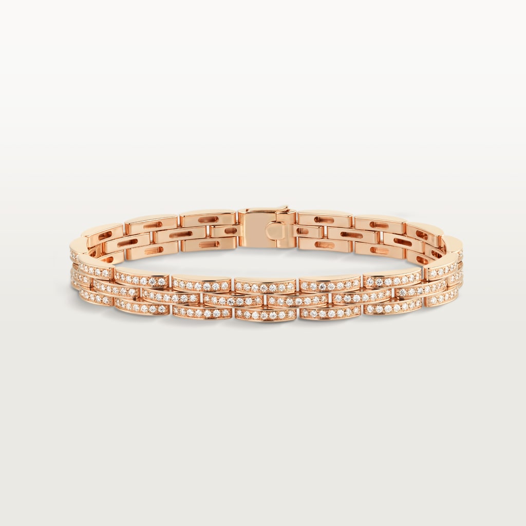 Maillon Panthère thin bracelet, 3 diamond-paved rowsRose gold, diamonds