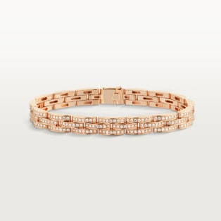 Maillon Panthère thin bracelet, 3 diamond-paved rows Rose gold, diamonds